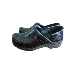 Dansko Brown Metallic Tooled Leather Clogs EU 39/ Womens 9 Slip Ons Work